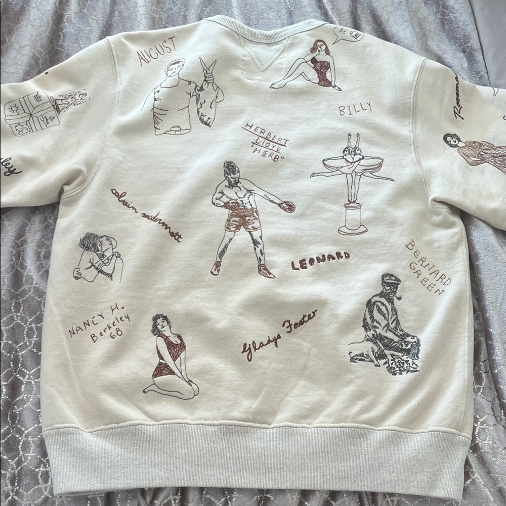 Graphic Cream Crewneck Sweater with Illustrated Motifs {small stain} - Picture 5 of 16